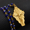 Anniyo Hawaii Cross Pendant Blue Beads Chain Necklaces Micronesia Chuuk Marshall Guam Cross Jewelry #225706