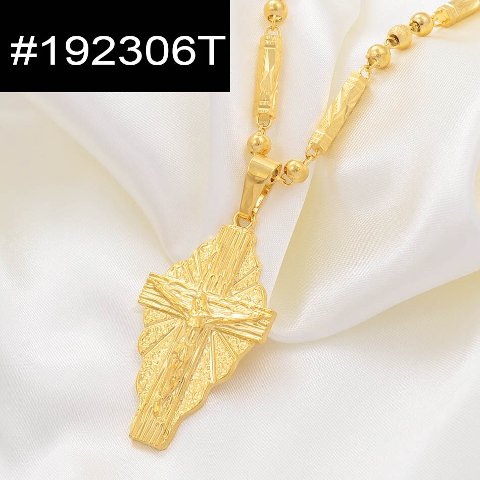 Anniyo Hawaii Flower Gold Color Cross Pendant Ball Beads Chain Necklaces Habesha Micronesia Chuuk Marshall Jewelry #198106P