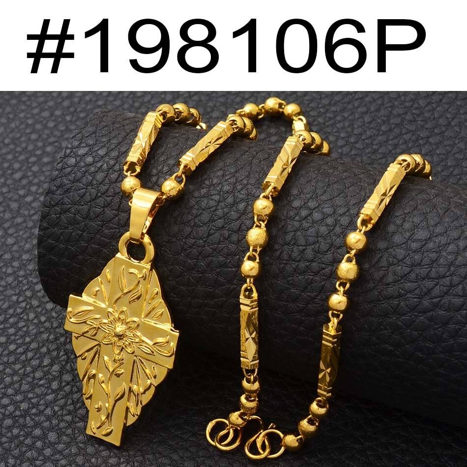 Anniyo Hawaii Flower Gold Color Cross Pendant Ball Beads Chain Necklaces Habesha Micronesia Chuuk Marshall Jewelry #198106P