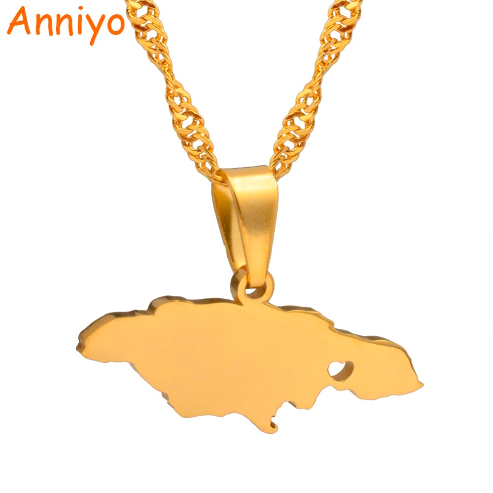 Heart Jamaica Map Pendant Necklaces for Women/Girl Gold Color Jewelry Jamaican Patriotic Gifts #024621