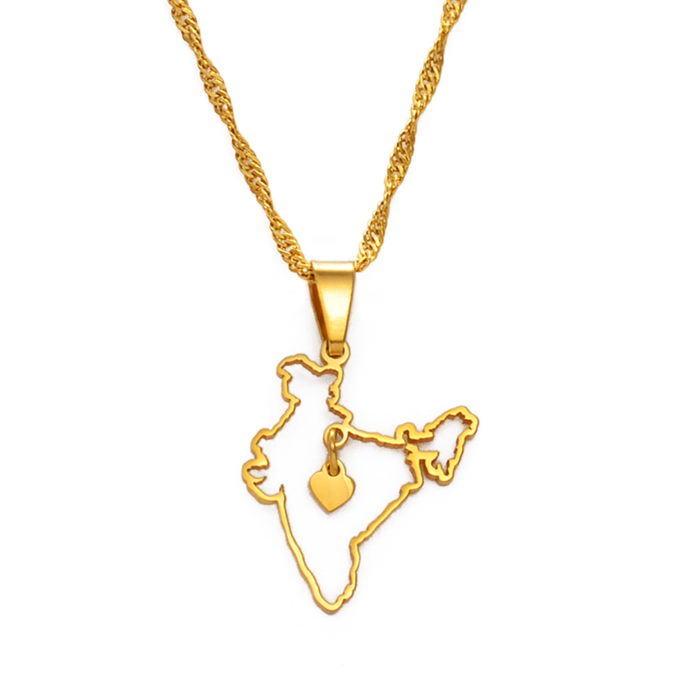 Anniyo India Map With Heart Pendant Necklaces Gold Color Indian Jewelry #168621