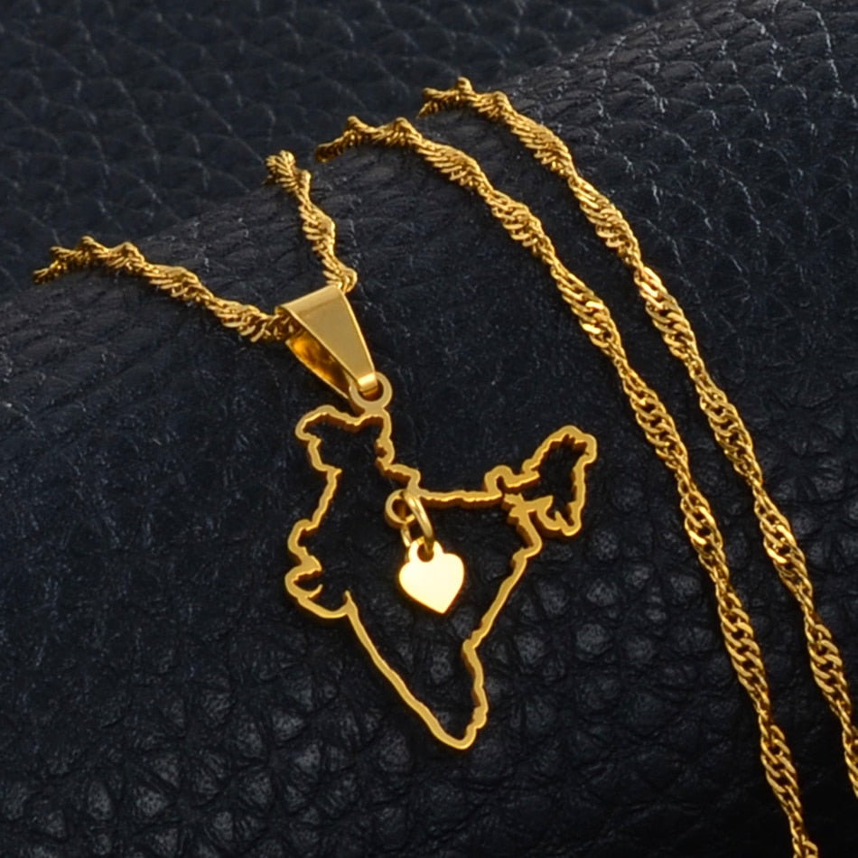 Anniyo India Map With Heart Pendant Necklaces Gold Color Indian Jewelry #168621