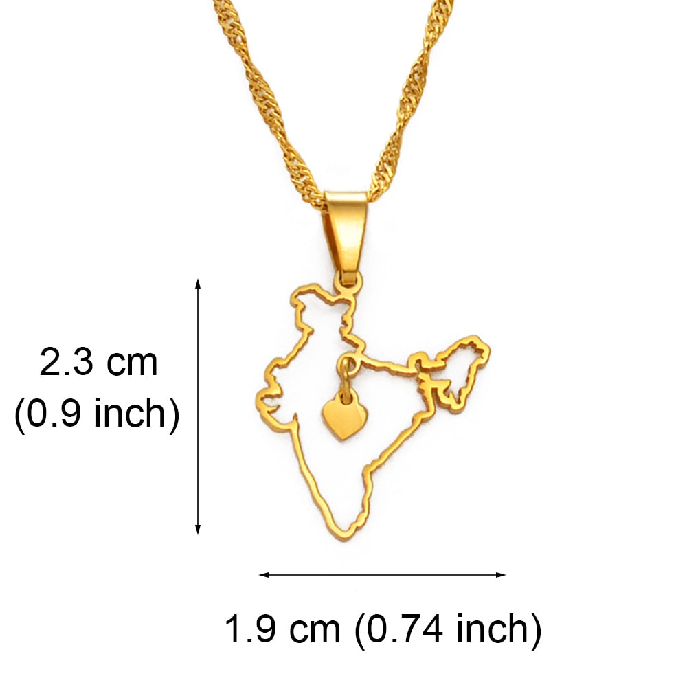 Anniyo India Map With Heart Pendant Necklaces Gold Color Indian Jewelry #168621