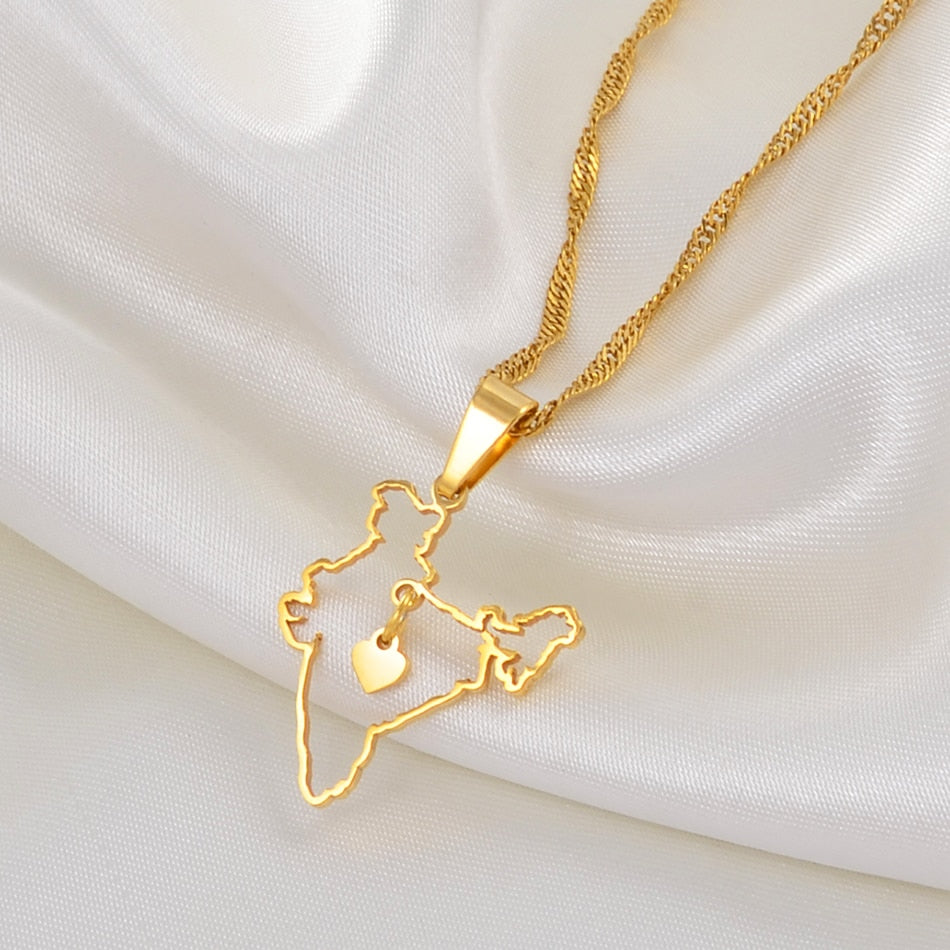 Anniyo India Map With Heart Pendant Necklaces Gold Color Indian Jewelry #168621
