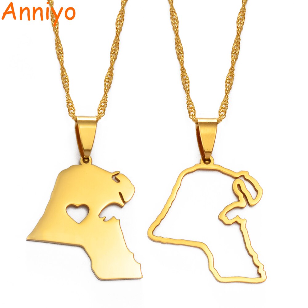 Anniyo Kuwait Map Pendant Necklaces Kuwaiti Gold Color Jewelry Gift #231121