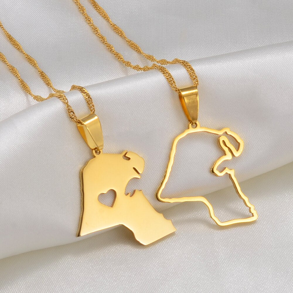 Anniyo Kuwait Map Pendant Necklaces Kuwaiti Gold Color Jewelry Gift #231121