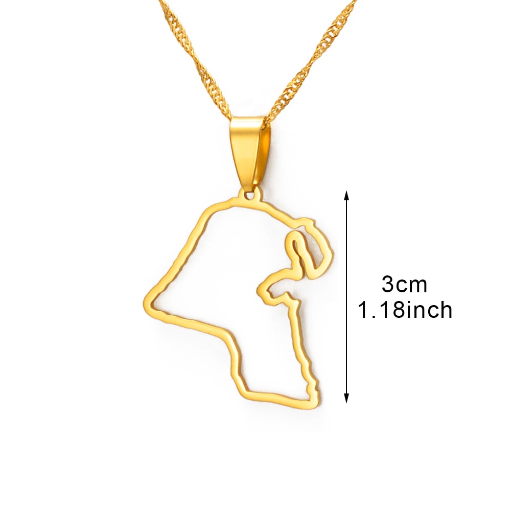 Anniyo Kuwait Map Pendant Necklaces Kuwaiti Gold Color Jewelry Gift #231121
