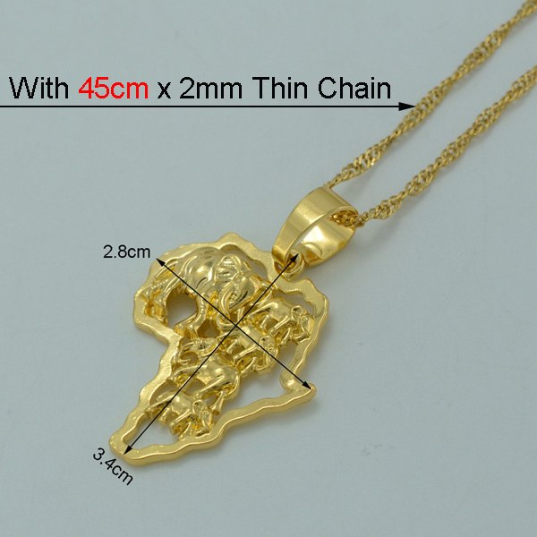Map of Africa Necklace Gold Color Elephant African Map Pendant Chain Women/Men Ethiopian Jewelry Nigeria #132506