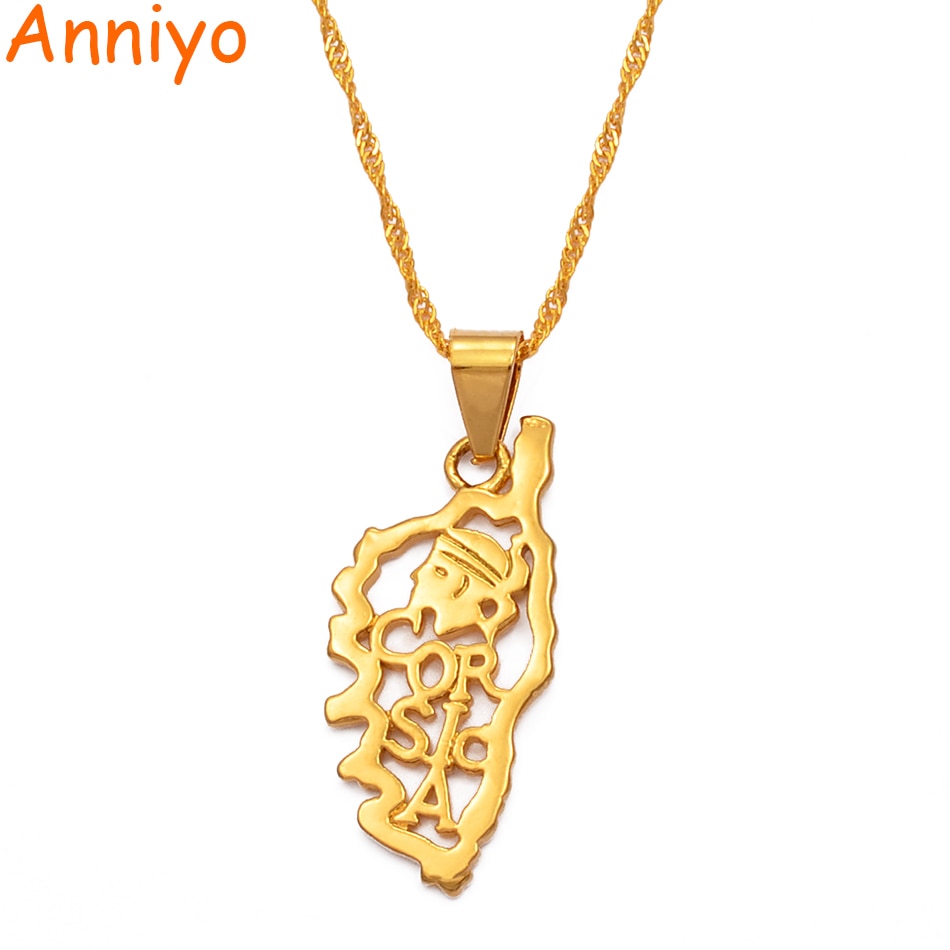 Anniyo Map of The island of Corsica necklace pendants 45cm/60cm chain for women gold color jewelry corsica map #200210