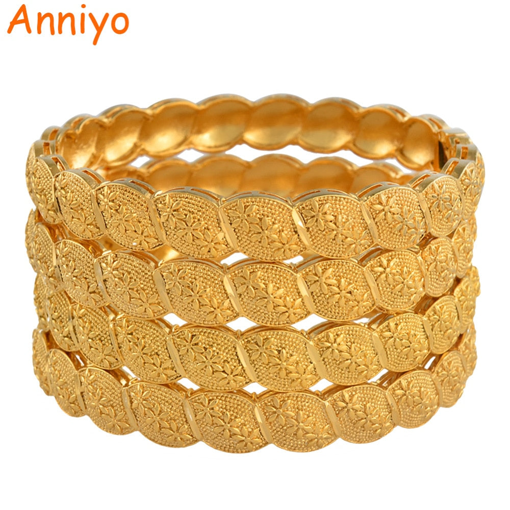 Middle East Arab Dubai Bangle Bracelet for Women African Gold Color Jewelry Trendy Gifts (4PCS/LOT) #117806