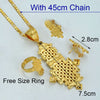 New Ethiopian Cross Big Pendant Chain & Earrings Ring Gold Color Africa Eritrea Crosses Jewelry Set For Women #062506