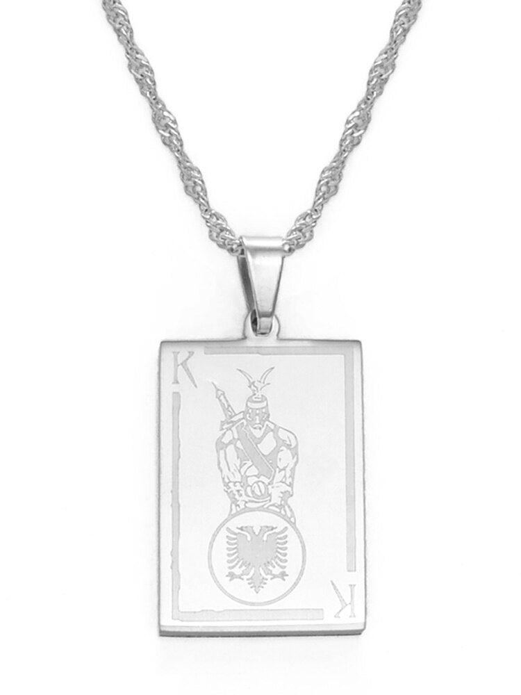 Anniyo Rectangle Albania Pendant Necklaces Gold Color/Silver Color Jewelry for Women Girls #146221