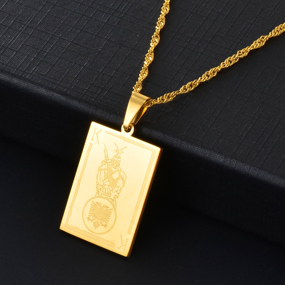 Anniyo Rectangle Albania Pendant Necklaces Gold Color/Silver Color Jewelry for Women Girls #146221