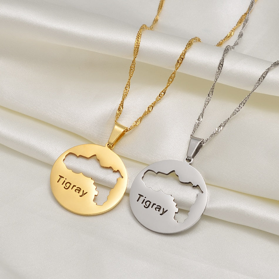 Anniyo Round Tigray Region Ethiopian Pendant and Necklaces Gold/Silver Color African Jewelry for Women Girls #251721