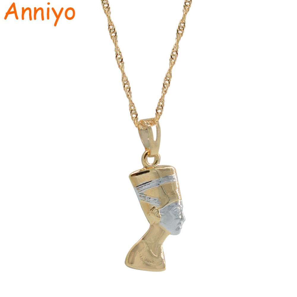 SMALL Ancient Egyptian Queen Necklace Pendant Gold Color/Silver Egypt Nefertiti Head Portrait Jewelry #005604
