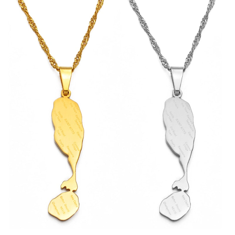 Anniyo Saint Kitts and Nevis Necklaces St. Kitts & Nevis Maps Pendant Chain Jewelry #135421