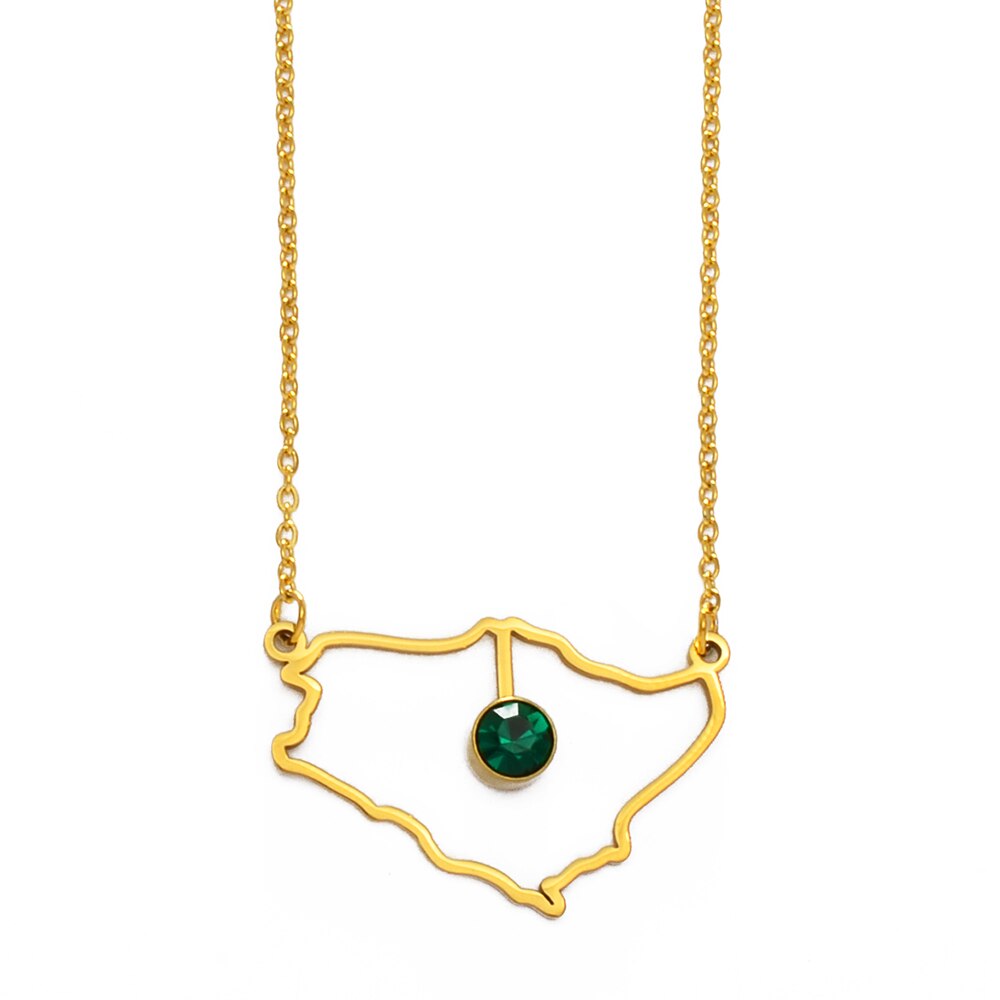 Anniyo Saudi Arabia Map With Green Stone Gold Color Charm Pendant Necklace Kingdom of Saudi Arabia Jewelry Women Girls  #174121