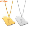 Anniyo Saudi Arabia Map and Emblem Symbol Crossed Sword Pendant Neckalces Saudi Jewelry #213521