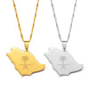 Anniyo Saudi Arabia Map and Emblem Symbol Crossed Sword Pendant Neckalces Saudi Jewelry #213521