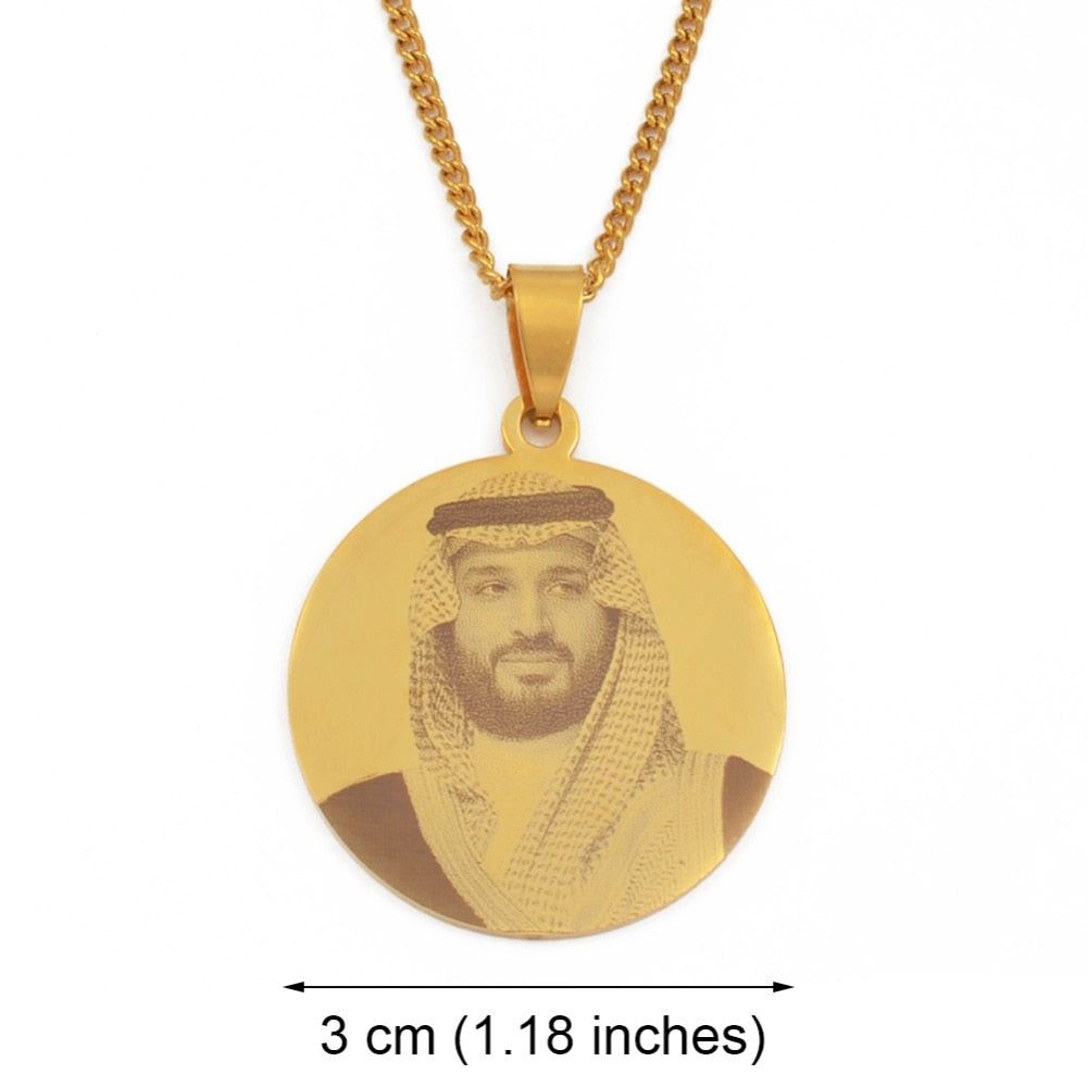 Anniyo Saudi Arabia Mohammed bin Salman Pendant Necklaces Gold Color Stainless Steel Jewelry #073521