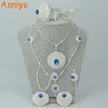 Silver Color Ethiopian Jewelry Set W/Blue Stone Habesha Bride Wedding Eritrea Forehead Chain Hair Piece #000617