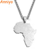 Anniyo Silver Color Stainless Steel Polishing Africa Map Flag Pendant Chain Necklaces African Maps Jewelry for Women Men #126121