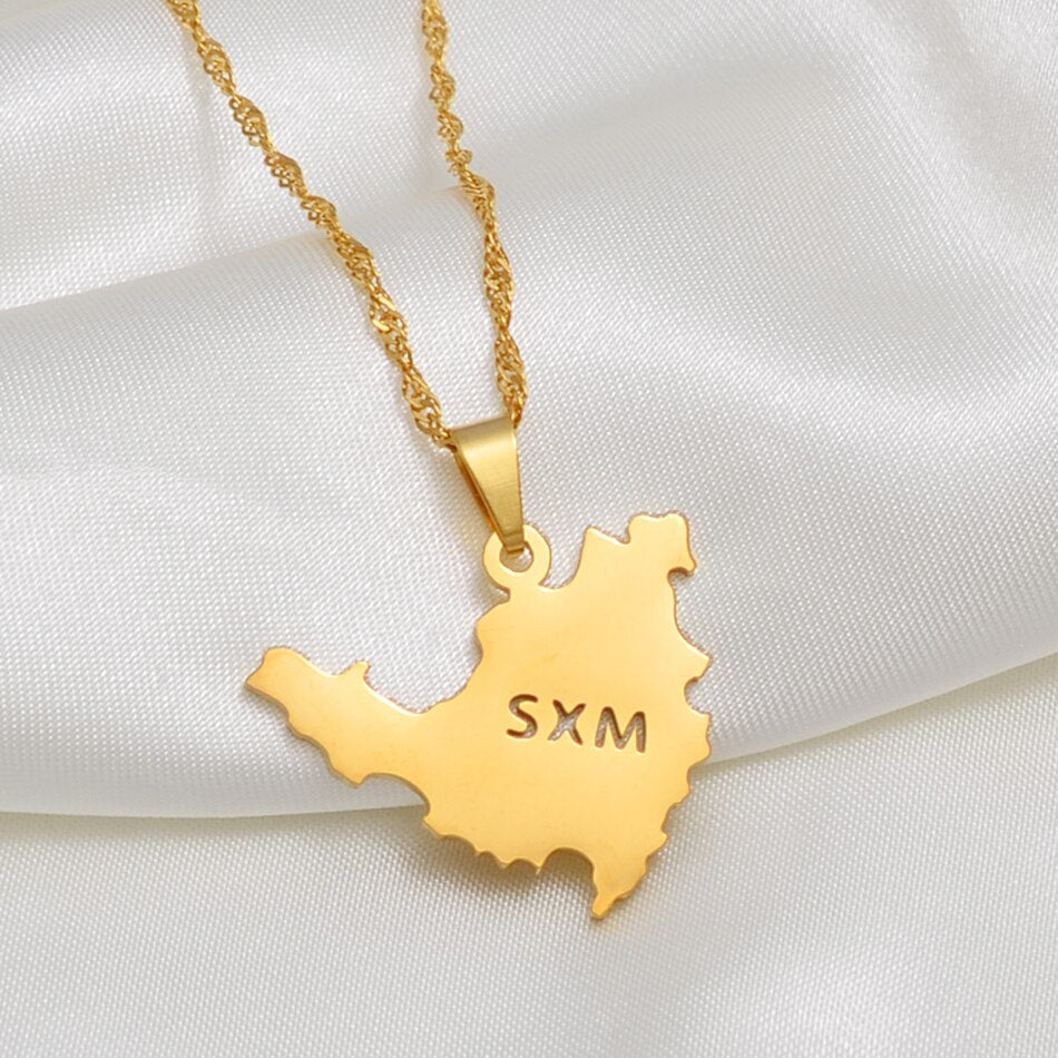 Anniyo Sint Maarten & Saint-Martin Island Pendant Necklace SXM Saint Martin Gold Color Jewelry Gifts #251121