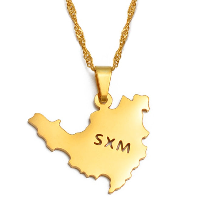 Anniyo Sint Maarten & Saint-Martin Island Pendant Necklace SXM Saint Martin Gold Color Jewelry Gifts #251121