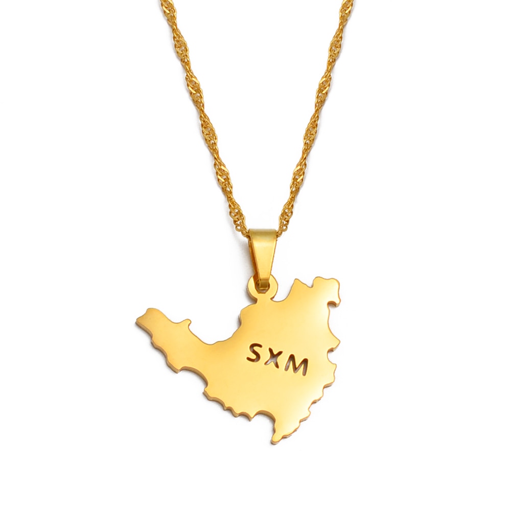 Anniyo Sint Maarten & Saint-Martin Island Pendant Necklace SXM Saint Martin Gold Color Jewelry Gifts #251121