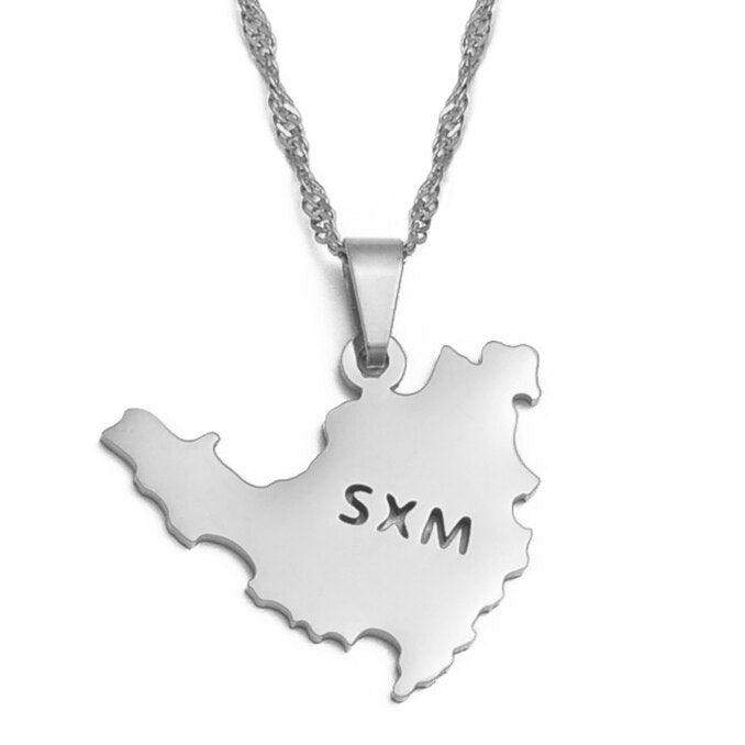 Anniyo Sint Maarten & Saint-Martin Island Pendant Necklace SXM Saint Martin Gold Color Jewelry Gifts #251121