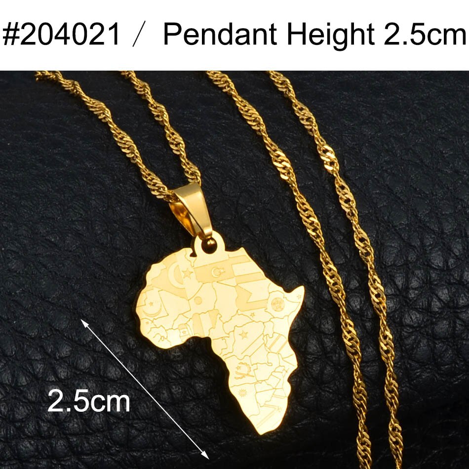 Anniyo Small Size Africa Map With Country Flag Pendant Chain Necklaces African Maps Jewelry for Women Girls #204021