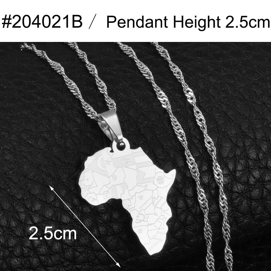 Anniyo Small Size Africa Map With Country Flag Pendant Chain Necklaces African Maps Jewelry for Women Girls #204021