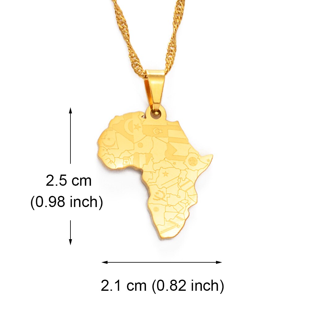 Anniyo Small Size Africa Map With Country Flag Pendant Chain Necklaces African Maps Jewelry for Women Girls #204021