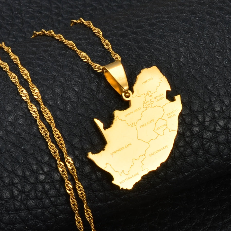 Anniyo South Africa Map and City Name Pendant Necklaces Jewelry Gold Color African Maps South Africans #203921