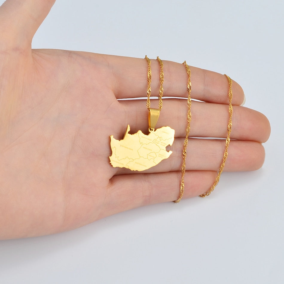 Anniyo South Africa Map and City Name Pendant Necklaces Jewelry Gold Color African Maps South Africans #203921
