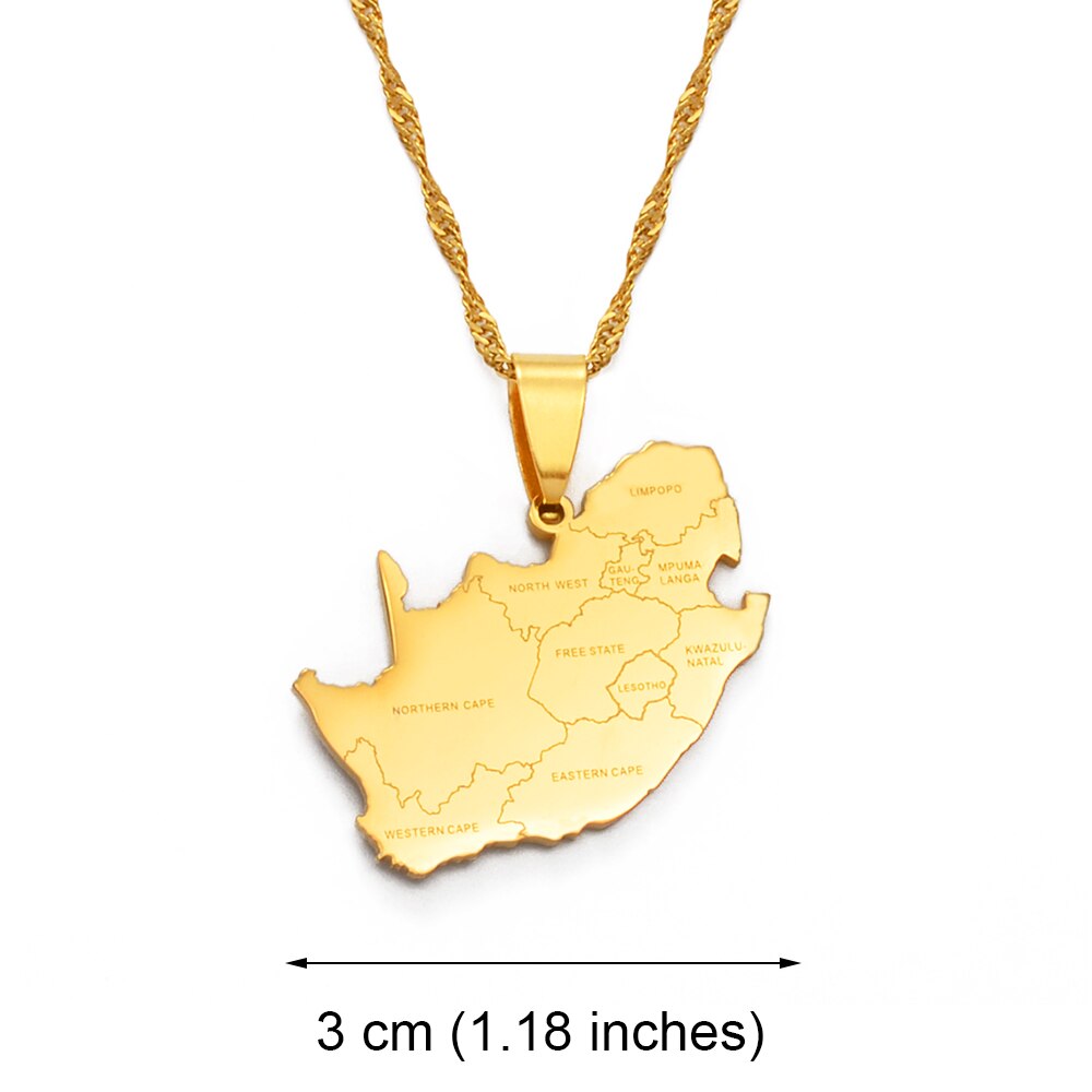 Anniyo South Africa Map and City Name Pendant Necklaces Jewelry Gold Color African Maps South Africans #203921