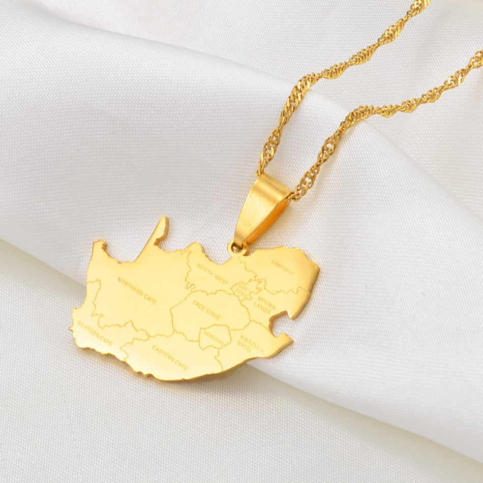 Anniyo South Africa Map and City Name Pendant Necklaces Jewelry Gold Color African Maps South Africans #203921