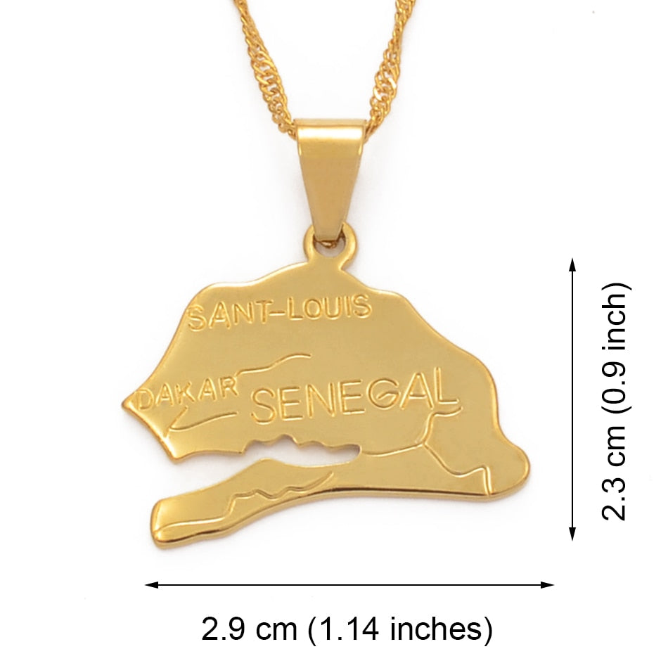 Anniyo The Republic of Senegal Map Pendant Necklaces for Women Girl Gold Color Jewelry Africa Items Ethnic Model Maps #012210