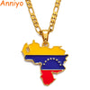 Anniyo Venezuela Map & Flag Pendant Necklace for Women/Men Gold Color Jewelry Venezuelan Items #116206