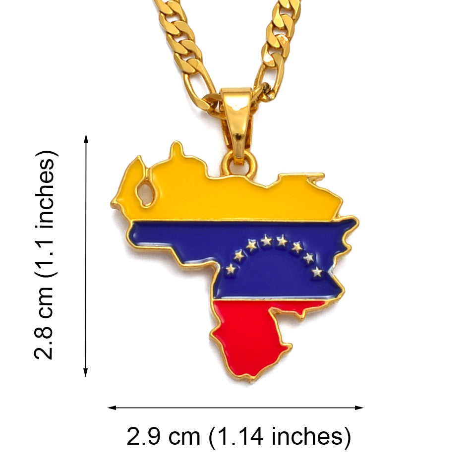 Anniyo Venezuela Map & Flag Pendant Necklace for Women/Men Gold Color Jewelry Venezuelan Items #116206