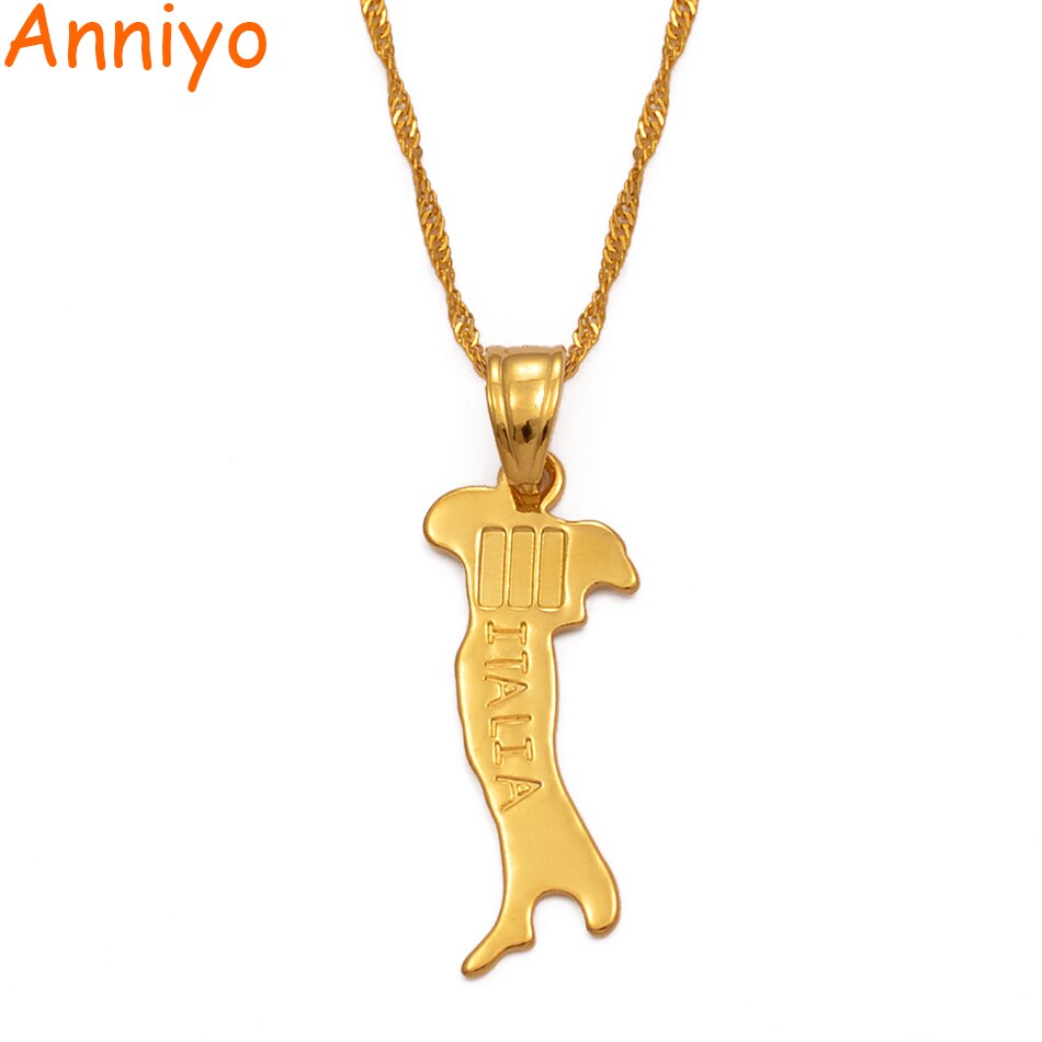 Anniyo map of Italy necklace pendant chains 45cm/60cm for women/men gold color jewelry italian map Italy #007310