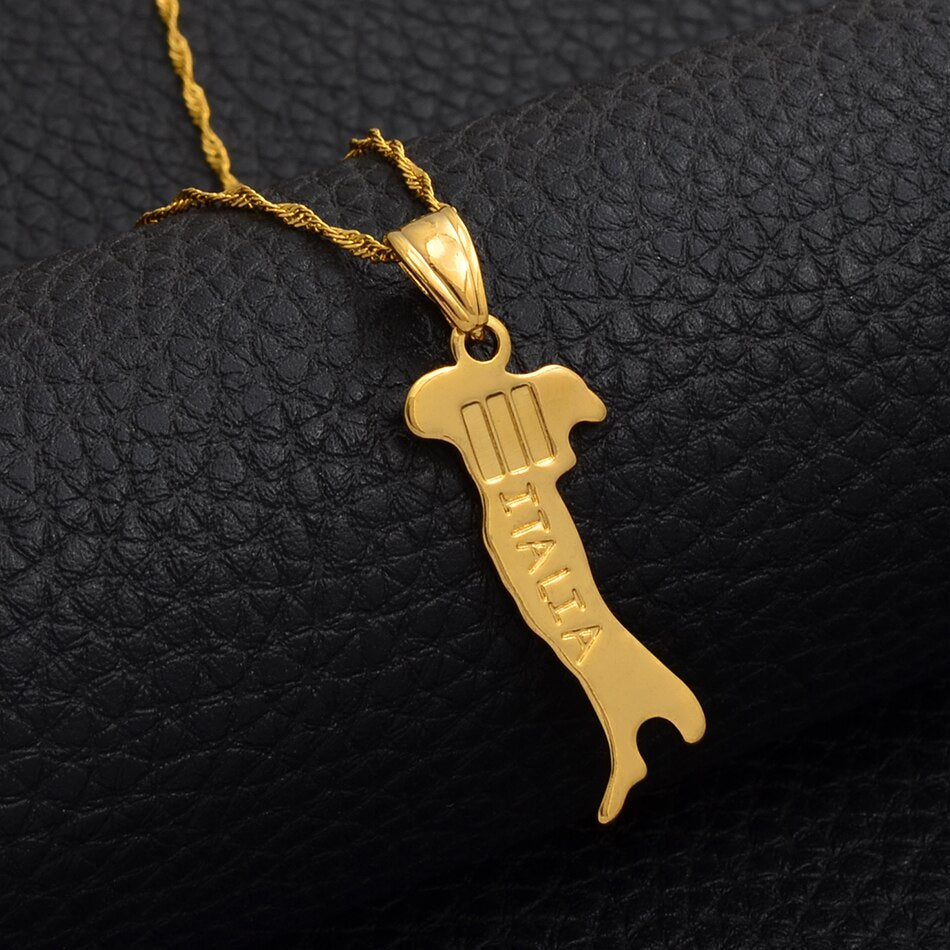 Anniyo map of Italy necklace pendant chains 45cm/60cm for women/men gold color jewelry italian map Italy #007310