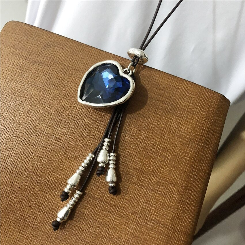 Anslow Creative Design Jewelry Bijoux Big Pendant Ocean Heart Pendant Long Necklace Tassel 90cm Elegant Women Chain  LOW0111AN