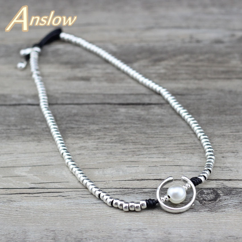 Anslow Handmade DIY Beads Charm Wrap Moon Shape Imitational Pearls Women Party Necklace Jewelry LOW0047AN