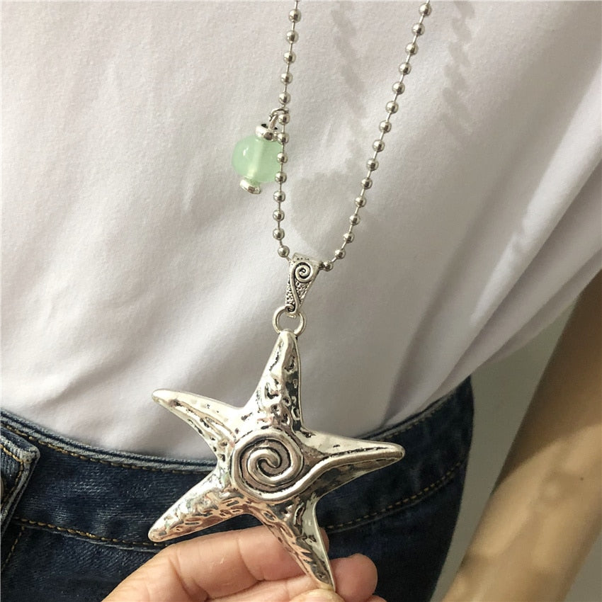 Anslow Jewelry Beads Chain Big Starfish Pendant Sweater Long Necklace For Women Trendy Jewelry Gift LOW0113AN