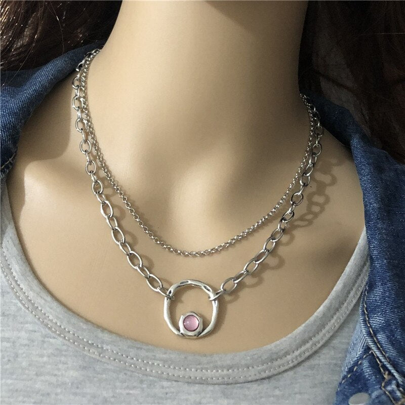 Anslow Jewelry  Brand Round Chain Short Necklace For Women Female Creative Design Handmade DIY Gift  LOW0027AN