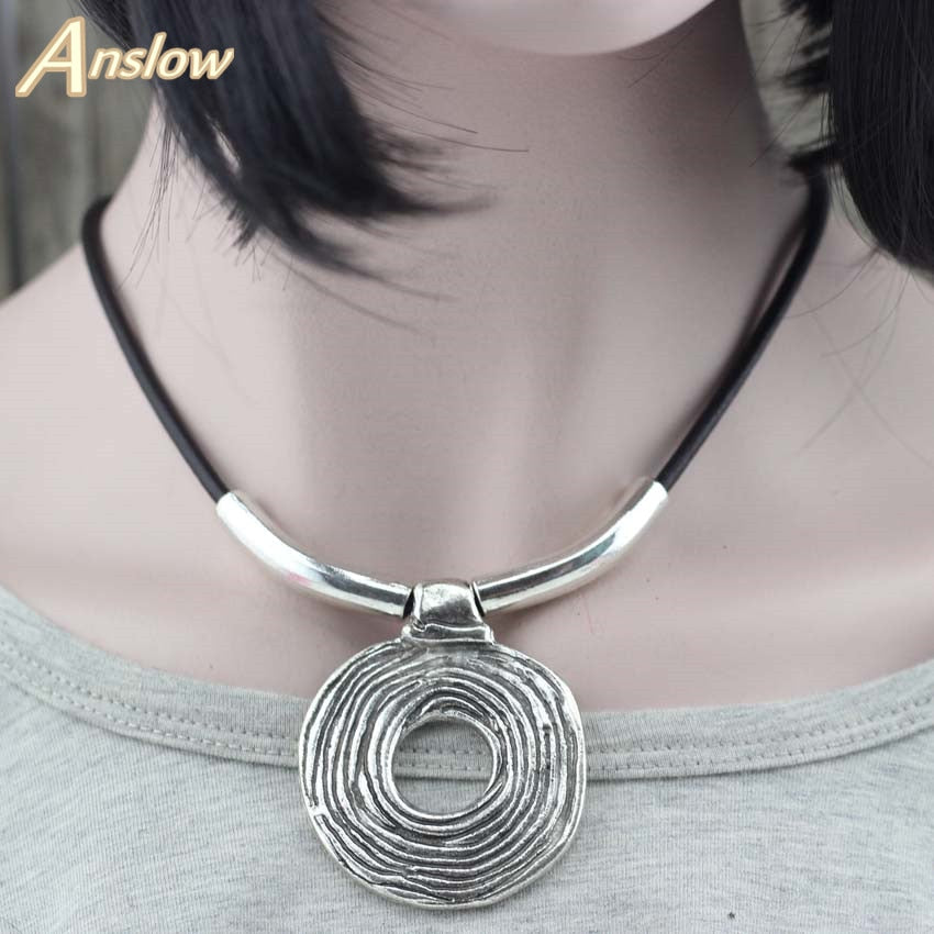 Anslow Design Punk Rock Hyperbole Handmade Wrap Rope Leather Necklace Women Chokers Necklaces Christmas Gift LOW0014AN