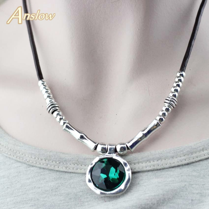 Anslow Leather Women Female Statement Necklace Pendant  For Women Accessories Girlfriend Gift  LOW0080AN