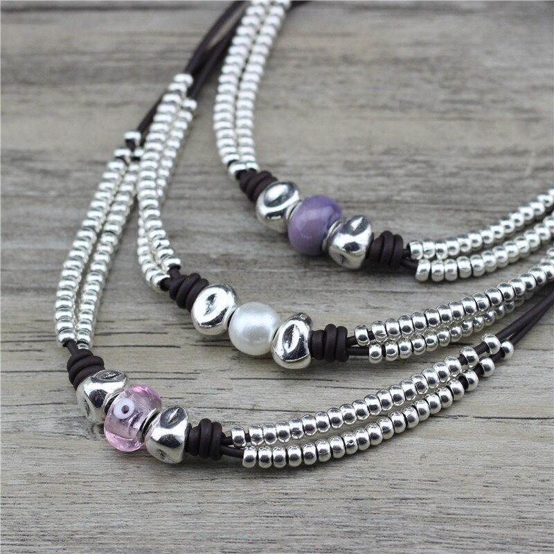 Anslow Original Design Vintage Couples Zinc Alloy Glass Beads Statement Collar Necklace For Women Charms Jewelry LOW0017AN