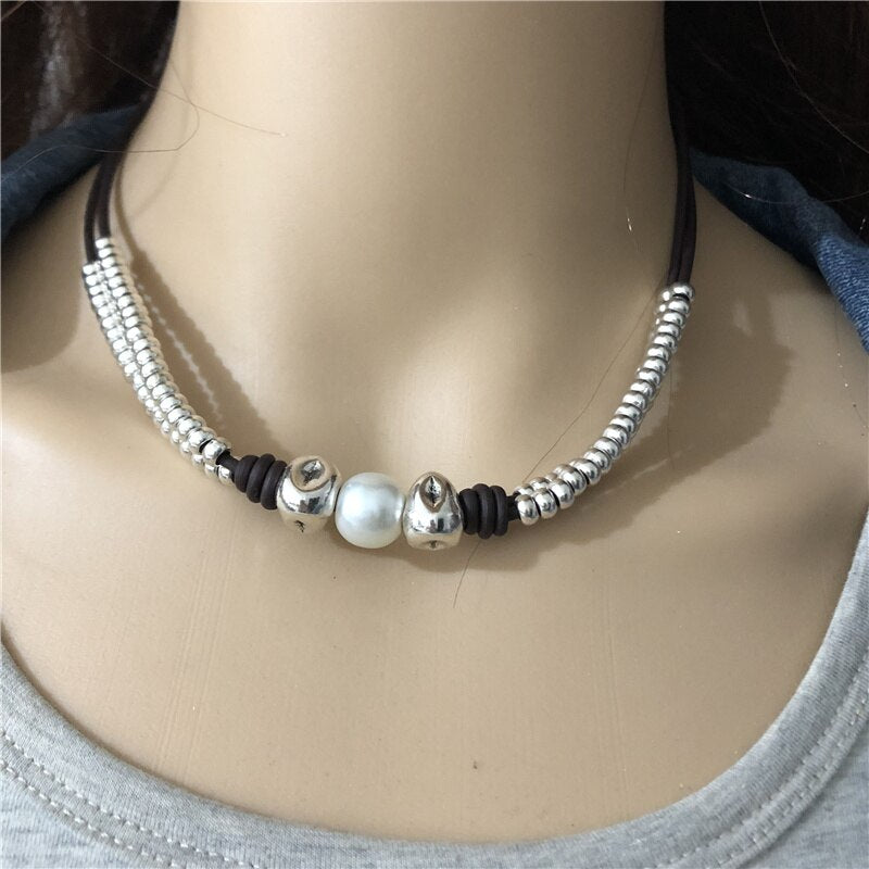 Anslow Original Design Vintage Couples Zinc Alloy Glass Beads Statement Collar Necklace For Women Charms Jewelry LOW0017AN